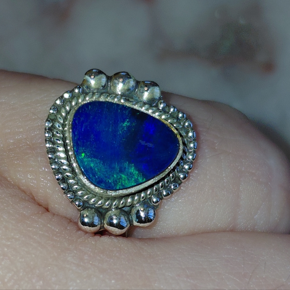 Stunning Australian Opal Silver Ring Size 6 - Picture 9 of 15